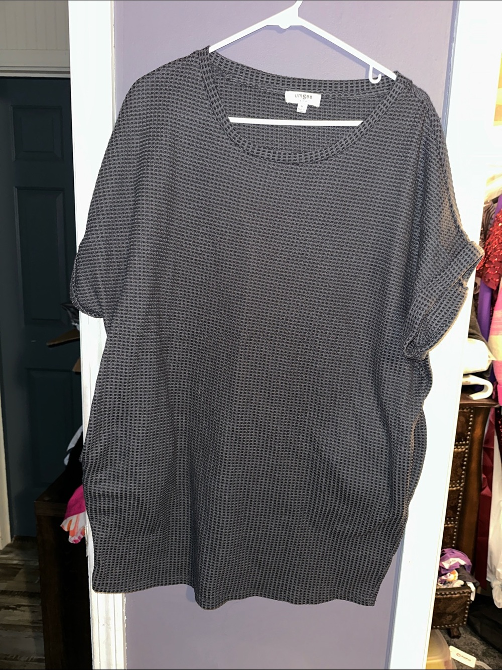 Umgee Charcoal Textured Oversized Knit Top